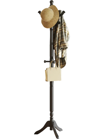Costway Solid Wood Hall Tree Entryway Coat Rack 11 Hooks 3 Height Options Black 365274198 New