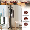 Solid rubber wood hall tree with 11 hooks and 3 height options, designed for stylish and stable entryway organization.