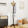 Solid wood hall tree in black featuring a splinter-free surface and smooth ball ends, perfect for protecting clothing.
