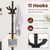 Solid wood hall tree with 11 hooks, 35° angled design, and vintage style for entryway organization and stability.