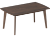Solid wood coffee table with tapered legs in walnut finish, featuring a wide tabletop for easy access in modern living.
