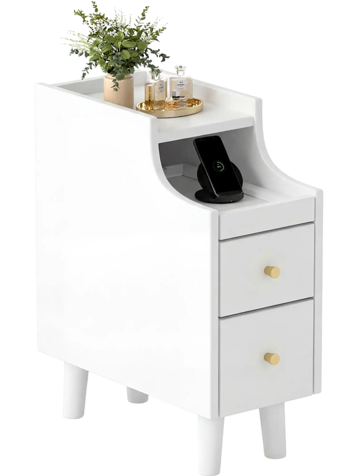 Costway Solid Wood Narrow Nightstand Bedside Side Table w/ Pull-Out Tray & 2 Drawers 428957316 New