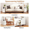 Narrow white solid wood nightstand with pull-out tray and two storage drawers, ideal for bedroom or living room use.