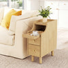 Solid Wood Night Side Table Narrow Bedside Table Nightstand with Pull-out Tray and 2 Storage Drawers-Natural - Gallery View 1 of 10