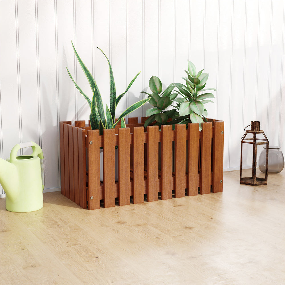 Solid wood raised garden bed with slat design, ideal for displaying flowerpots and growing plants indoors or outdoors.