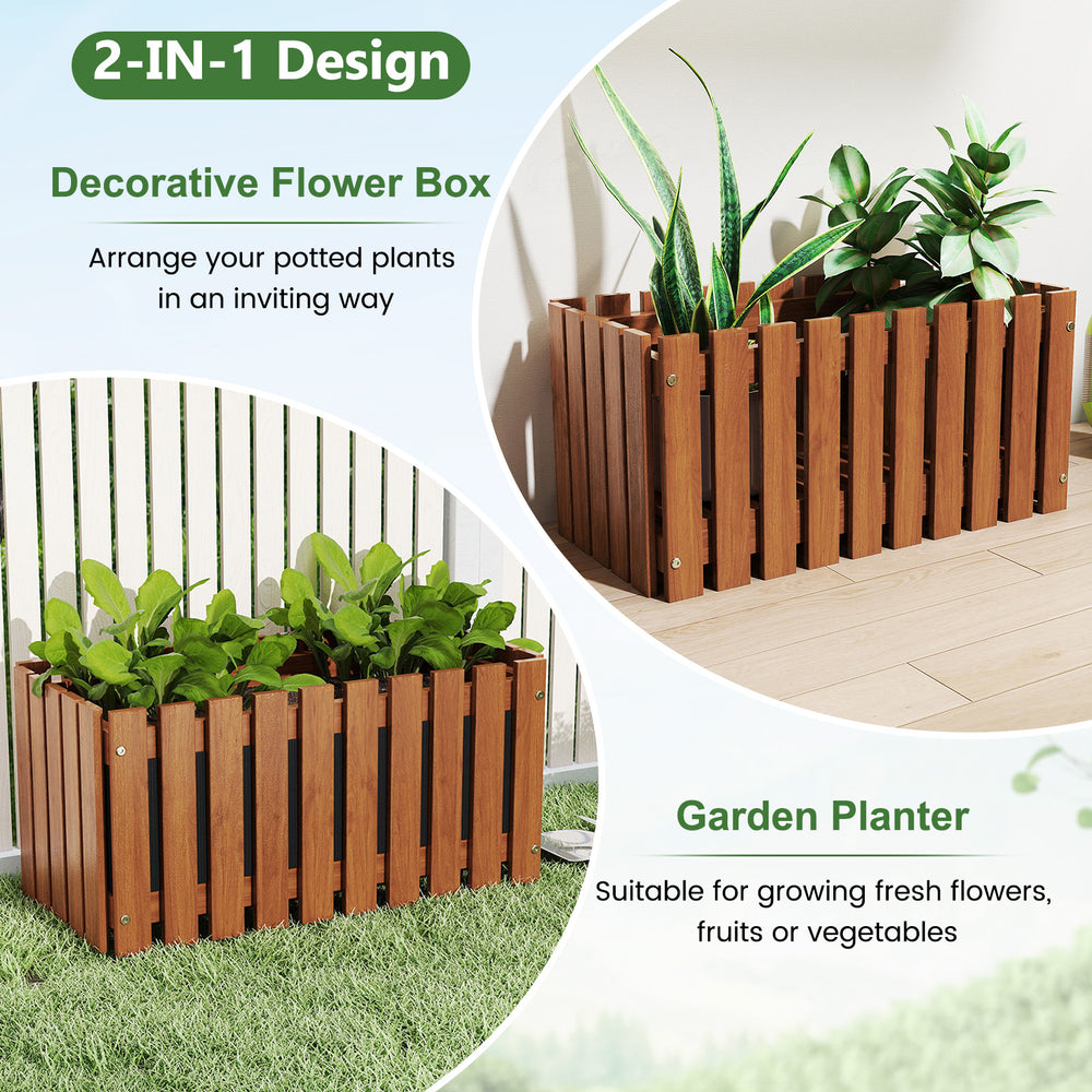 Solid wood raised garden bed with slat design, ideal for flowers and vegetables, perfect for patios and balconies.