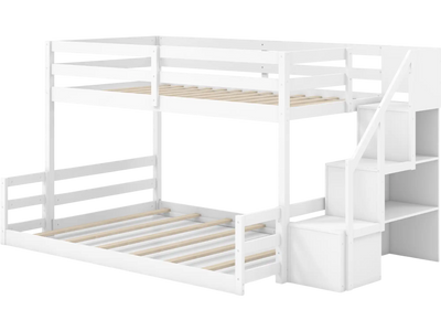 Costway Twin Over Full Solid Wood Low Bunk Bed with Storage Stairs 37692851 New