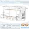 Solid wood twin over full low bunk bed with storage stairs, featuring guardrails and sturdy construction for kids'.