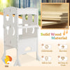 Folding wooden step stool for toddlers with lockable safety rail, adjustable height, and durable, child-friendly design.