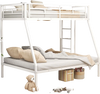 White space-saving metal slatted bed frame with safety guardrails and vertical storage, ideal for teens and adults.