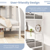 Space-saving white metal slatted bed frame with integrated ladder and vertical storage for organized rooms.