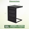 C-shaped black side table with slatted wood-plastic top, ideal for indoor and outdoor use beside sofas or beds.