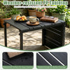 C-shaped side table with a slatted wood-plastic top and heavy-duty metal frame, perfect for indoor and outdoor use.