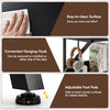 Space saving computer desk in black with monitor stand, adjustable foot pads, and easy-to-clean surface for work study.