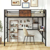 Twin loft bed with safety guardrail, built-in desk, and ladder, perfect for space-saving in small rooms.