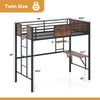 Twin loft bed dimensions with safety guardrail, built-in desk, and sturdy metal slats, ideal for maximizing space in.