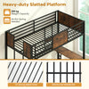 Space-saving twin loft bed in coffee with safety guardrail, 23 metal slats, and built-in desk for versatile use.