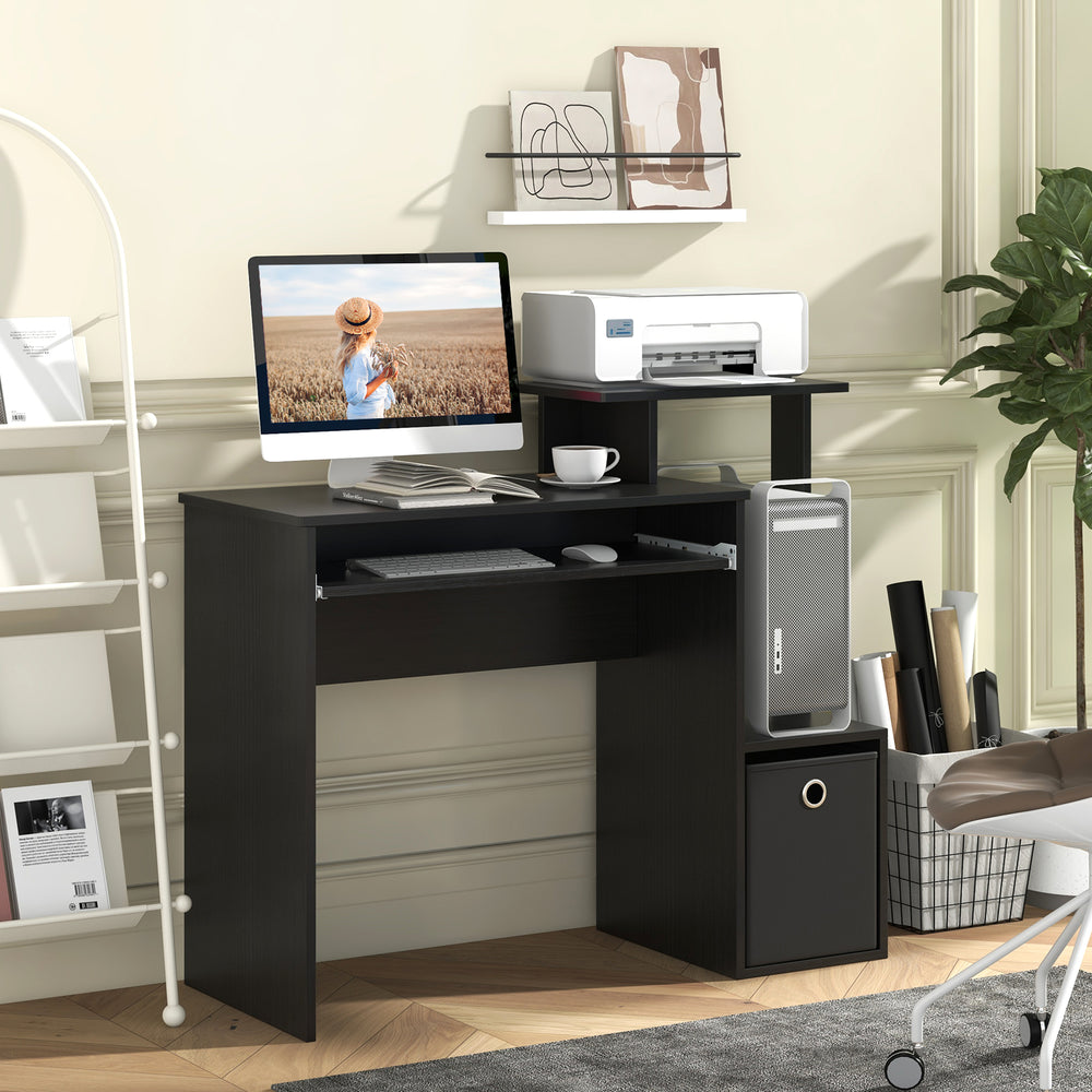 Space-saving Computer Desk with Pull-out Keyboard Tray-Black - Gallery View 1 of 9