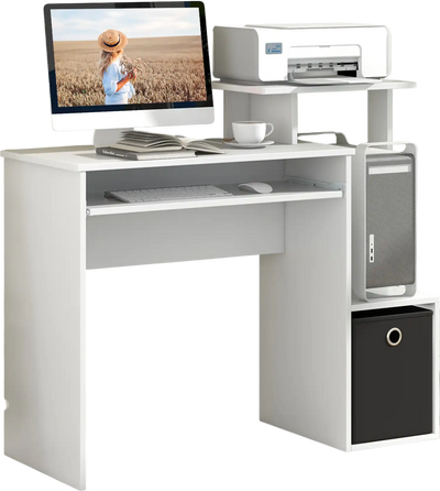 Costway Space-Saving Computer Desk w/ Pull-Out Keyboard Tray White 26539478 New