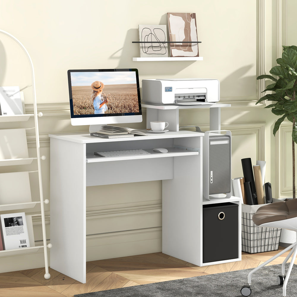 Space-saving Computer Desk with Pull-out Keyboard Tray-White - Gallery View 1 of 9