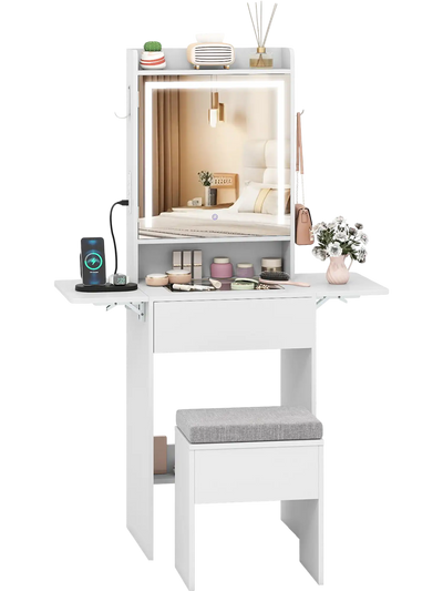 Costway Space-Saving Vanity Desk w/ Mirror & Lights 26402434 New