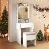 Space-saving white vanity desk with LED mirror, adjustable shelf, and stool, perfect for organized bedroom makeup.