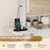 Space-saving vanity desk with LED-lit mirror, built-in charging station, and spacious storage for beauty accessories.
