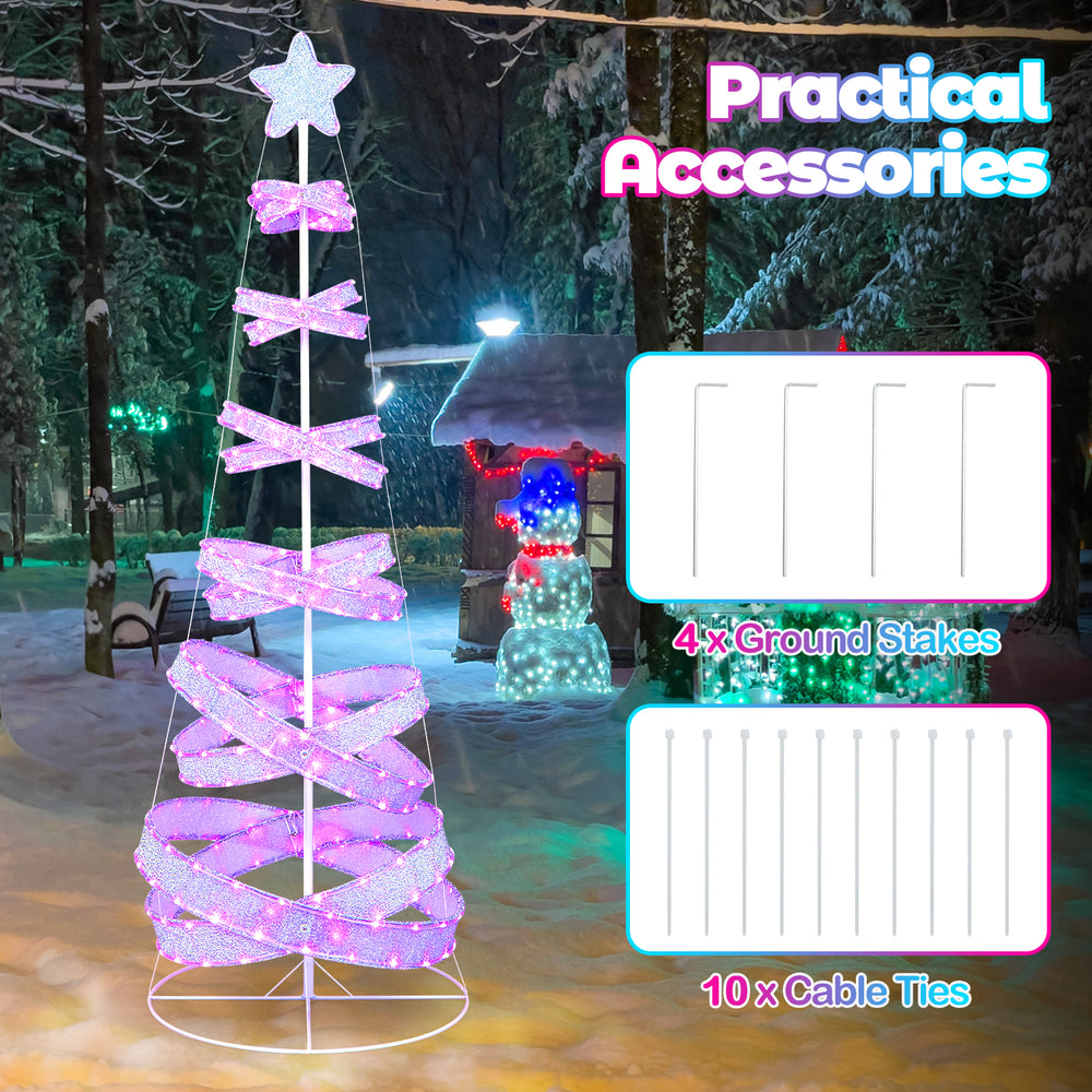 7-foot outdoor spiral Christmas tree with 341 LED lights, perfect for festive decorations and easy assembly.
