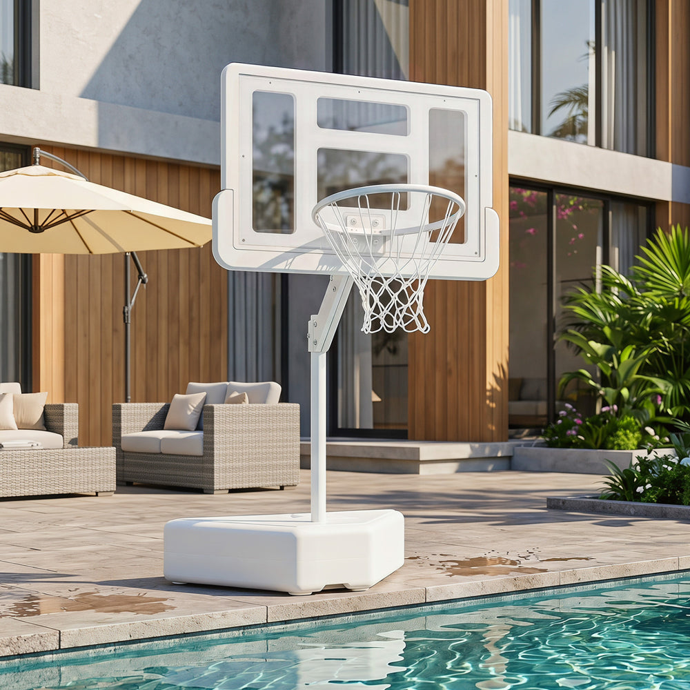 Splash & Shoot Pool Basketball Hoop with Adjustable Height & 2 Balls and Pump-White - Gallery View 1 of 10