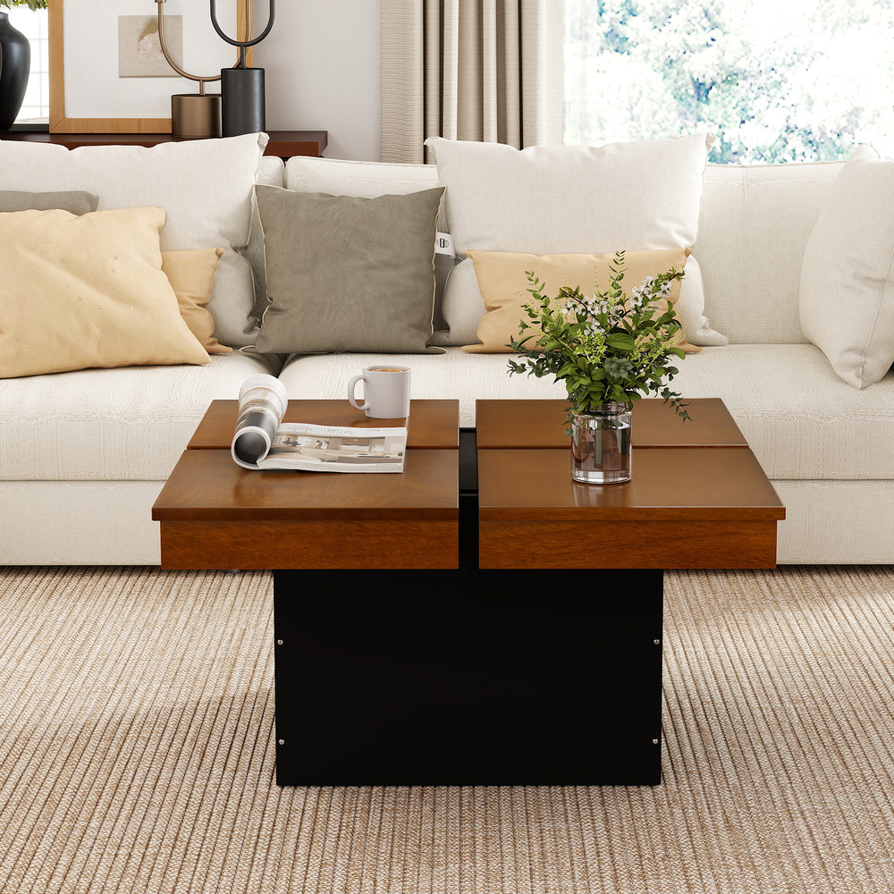 Mid-century modern square coffee table with walnut veneer top and sturdy base, perfect for living room storage and.