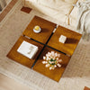 Mid-century modern square coffee table in walnut with a quad-section design, perfect for living room storage and décor.