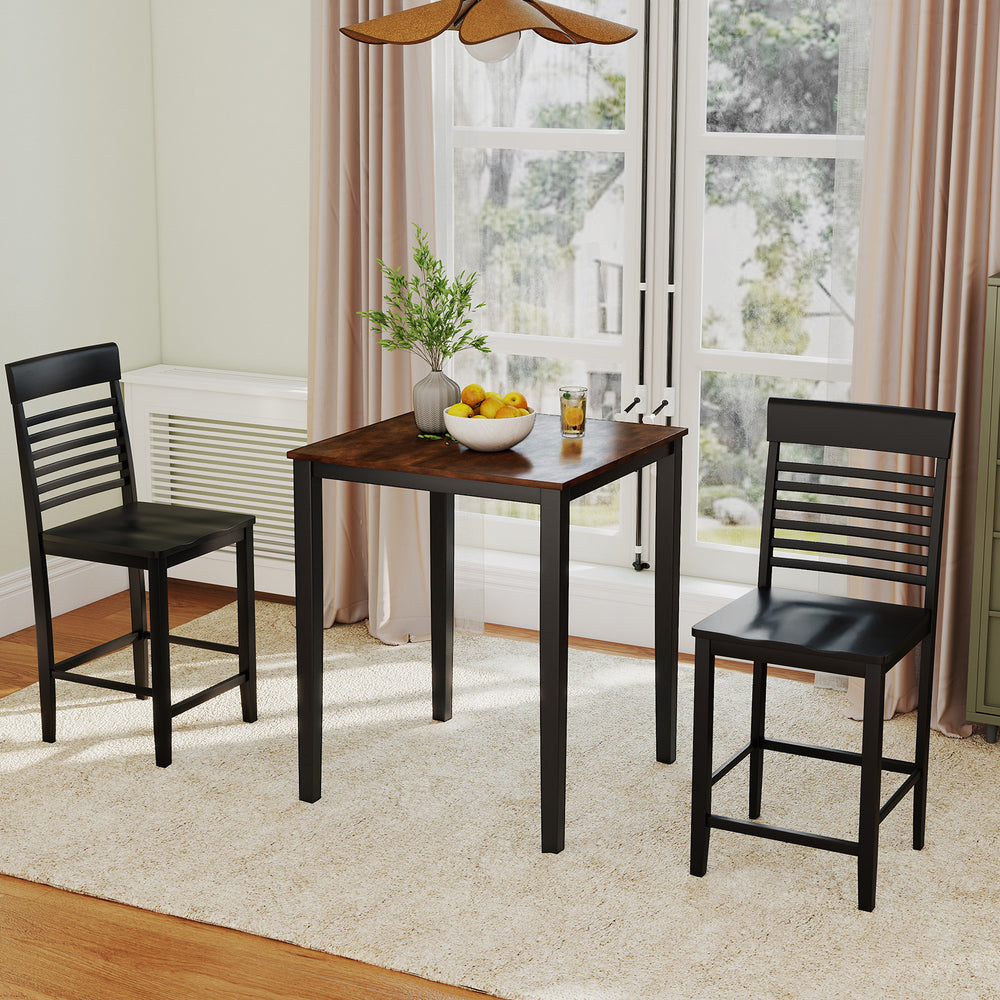 Square dining table with solid rubber wood frame, black finish, perfect for meals and gatherings in any room.