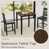 Square dining table with a solid rubber wood frame and spacious faux wooden tabletop, perfect for meals and gatherings.