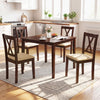 Square walnut kitchen table set with four armless chairs, perfect for dining in cozy kitchen spaces.