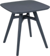Gray square outdoor dining table made of all-weather plastic, perfect for 4 people, with a 1.6" thick tabletop.