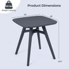 Square gray outdoor dining table with 28" x 28" dimensions, all-weather plastic, supports 150 lbs, ideal for patio use.