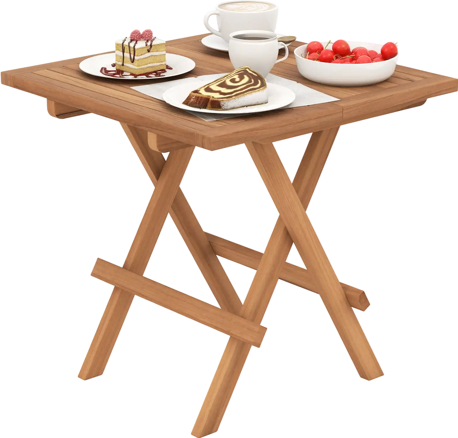 Costway Square Folding Patio Coffee Table Teak Wood Slatted Portable 62389715 New