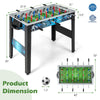 Stable soccer table game dimensions with footballs, featuring sturdy legs and vibrant sport-style design for all ages.