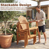 Stackable Adirondack chair set of 2 in natural wood finish, shown being stored together for space-saving convenience.