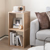 Stackable bookcase in natural wood finish, featuring two cubes for versatile storage in living room or study.