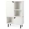Modern white stackable bookcase with adjustable shelf and sturdy metal legs, ideal for living room or office storage.