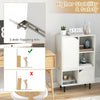 Stackable white bookcase with adjustable shelf, anti-toppling kits, and sturdy metal legs for enhanced stability.
