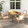 Acacia wood dining chair set featuring a sleek design with curved armrests, perfect for outdoor relaxation on your.