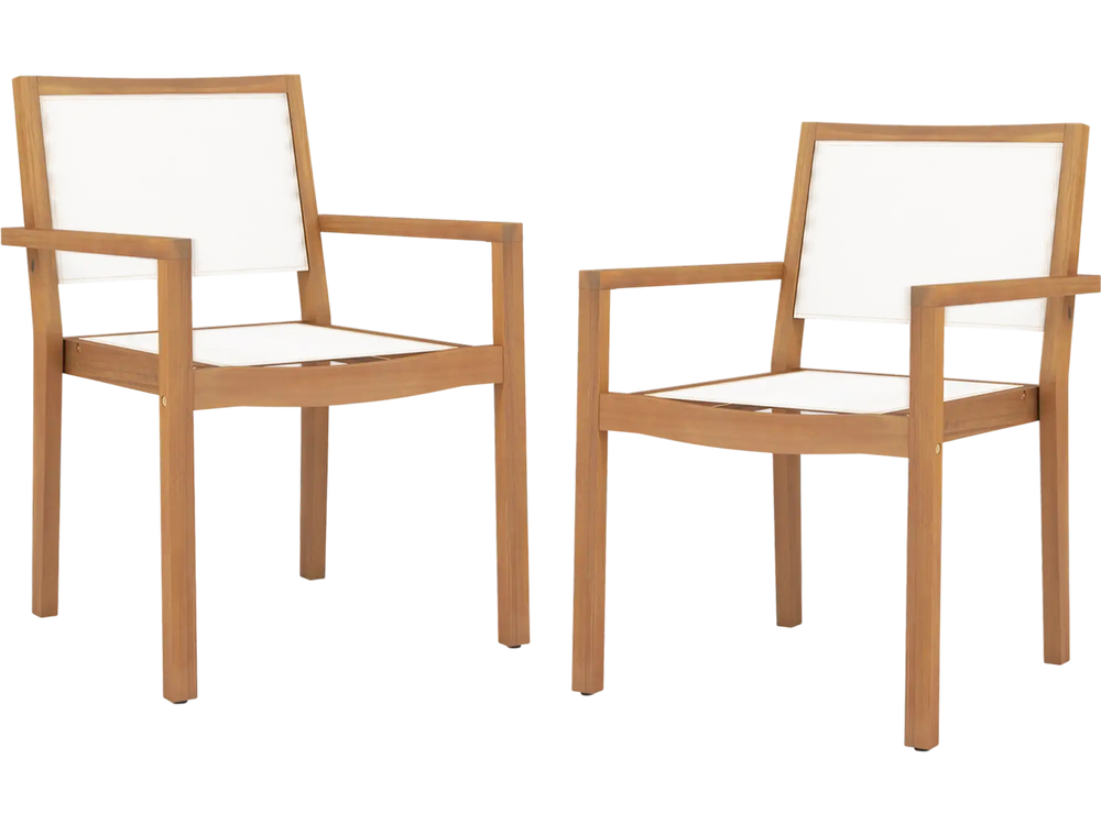 Stackable Outdoor Dining Chair Set of 2 with Acacia Wood Frame
