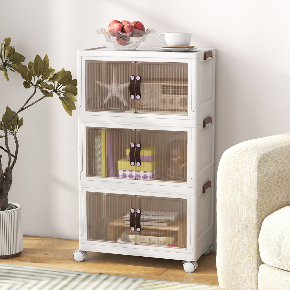 25.5/60 Gal Stackable Storage Boxes Bins with Magnetic Doors and Lockable Casters-S - Gallery View 1 of 9
