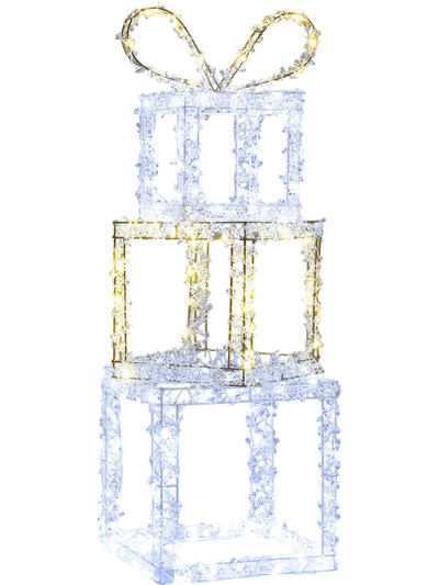 Costway Pre-Lit Stacked Gift Box Christmas Lights Set of 3 33205307 New