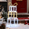 Stacked lighted gift boxes set of 3 with 200 LED lights, perfect for outdoor holiday decoration.