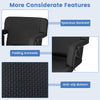 Spacious backrest of the black stadium seat with adjustable positions, featuring a non-slip bottom and folding armrests.