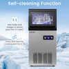 Stainless steel commercial ice maker with self-cleaning function, producing 110 lbs of ice daily for home or office use.