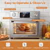 Stainless steel countertop convection oven with LED display, transparent door, and rotisserie fork for versatile.